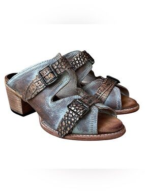 FREEBIRD Caprice Distressed Brown & Bronze Leather Slide Sandals